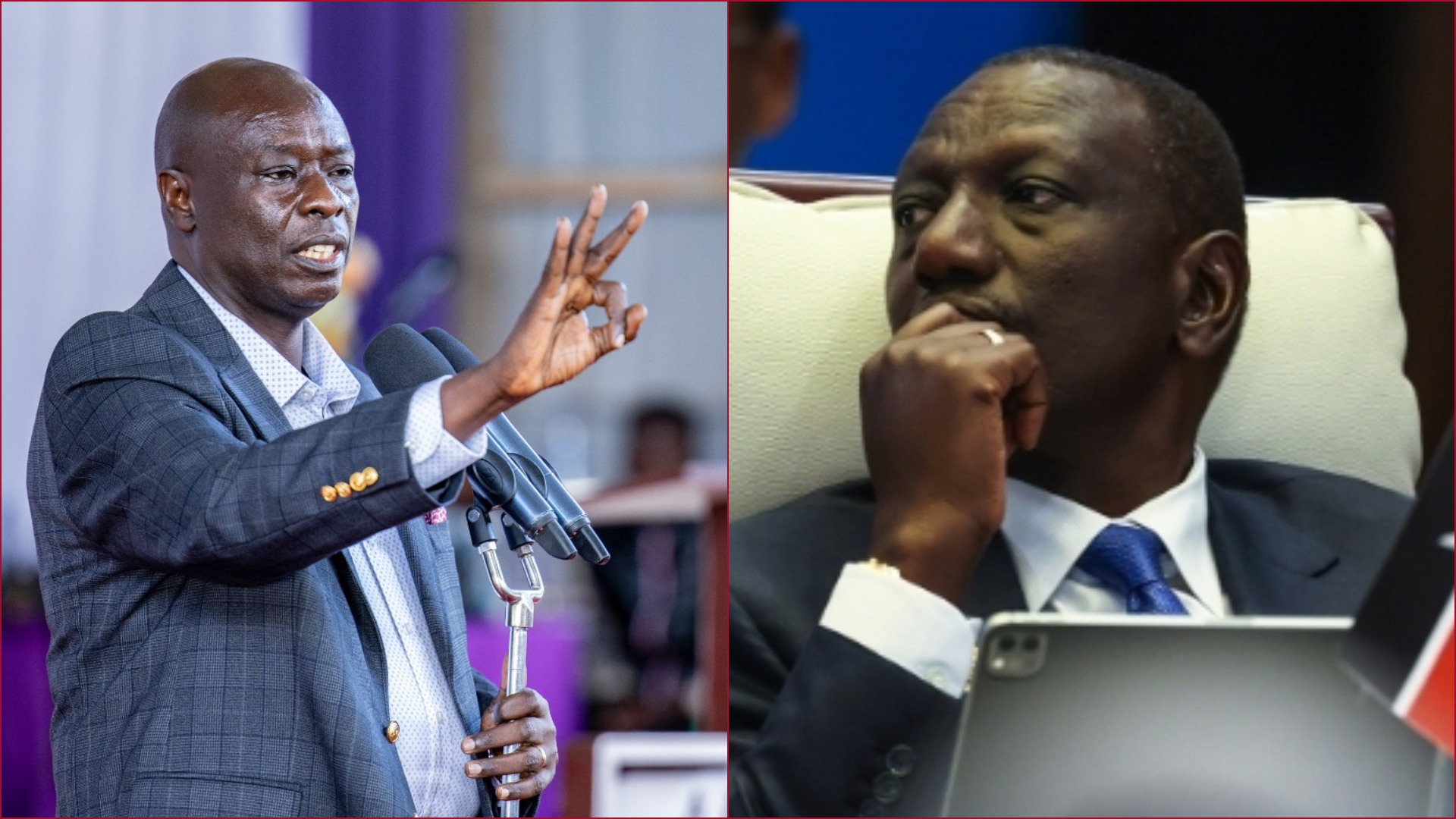 Collaged file photos of former deputy president Rigathi Gachagua and President William Ruto.